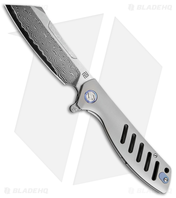 Artisan Cutlery Small Tomahawk Frame Lock Knife Gray Titanium (3" Damascus)