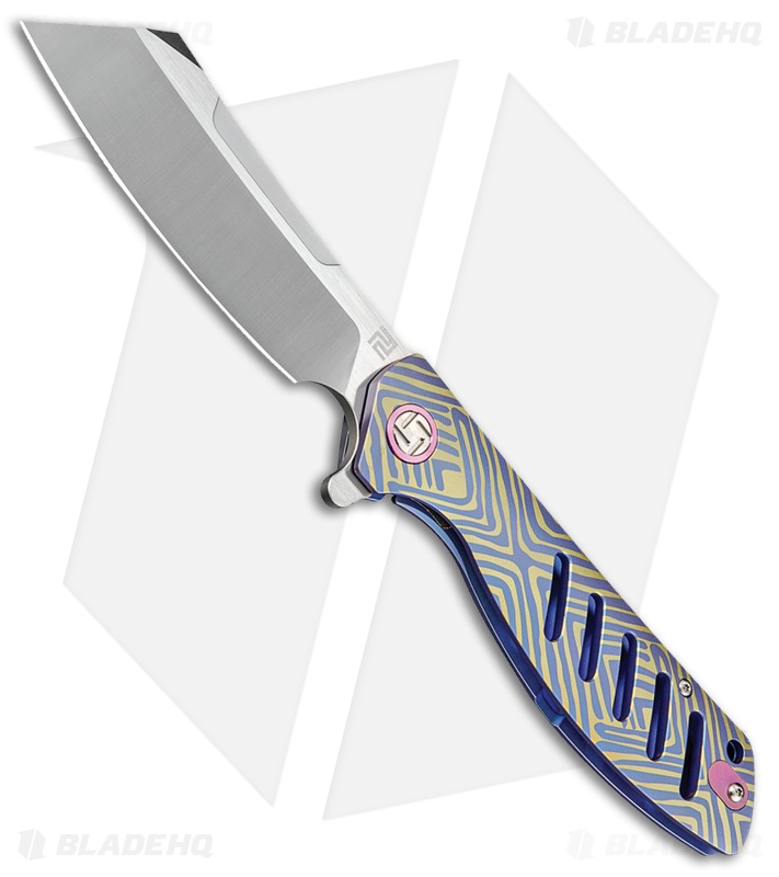 Artisan Cutlery Tomahawk Frame Lock Knife Blue/Gold Titanium (3.8" Satin S35VN)