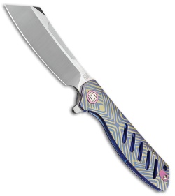 Artisan Cutlery Tomahawk Frame Lock Knife Blue/Gold Titanium (3.8" Satin S35VN)