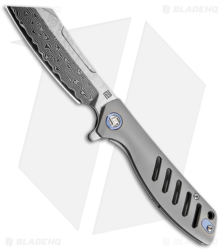 Artisan Cutlery Tomahawk Frame Lock Knife Gray Titanium (3.8" Damascus)
