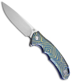 Artisan Cutlery Tradition Frame Lock Knife Blue/Gold Titanium (4" Stonewash)