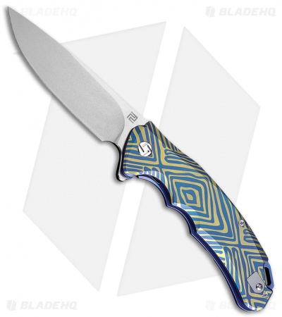 Artisan Cutlery Tradition Frame Lock Knife Blue/Gold Titanium (4" Stonewash)