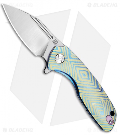 Inspirations marinesaupointdecroixヴェロニク Artisan Cutlery Wren Frame Lock Knife Blue/Gold Ti (3