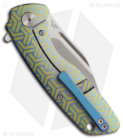 Artisan Cutlery Wren Frame Lock Knife Gold/Blue Ti (3" Satin CPM-S35VN) 