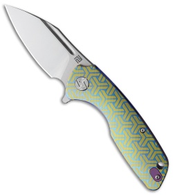 Artisan Cutlery Wren Frame Lock Knife Gold/Blue Ti (3" Satin CPM-S35VN) 