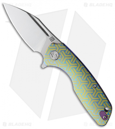 Artisan Cutlery Wren Frame Lock Knife Gold/Blue Ti (3" Satin CPM-S35VN) 