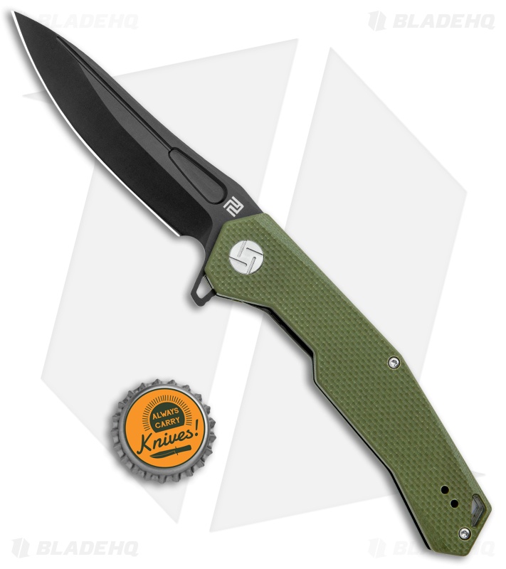 Artisan Cutlery Zumwalt Liner Lock Knife Textured OD Green G-10 (3.8" Black)