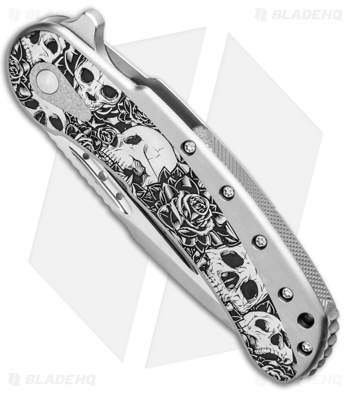 Begg Knives Beggatti Custom Frame Lock Knife Engraved Skulls and Roses