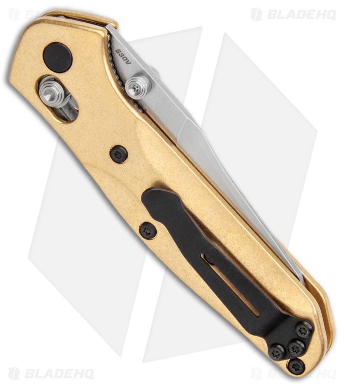 Flytanium Brass Scales + Benchmade 945 Mini Osborne Knife (2.9" Satin)