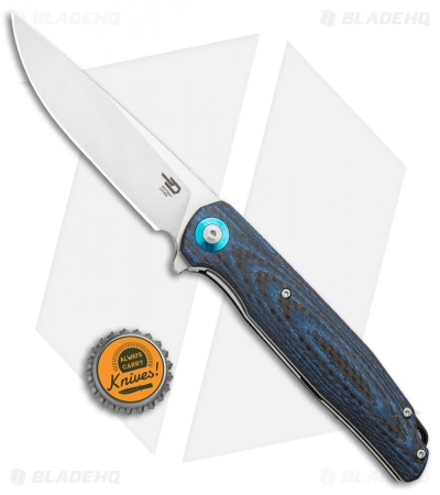 Bestech Knives Ascot Liner Lock Flipper Knife Black/Blue CF/G-10 (3.88" Satin) 