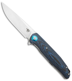 Bestech Knives Ascot Liner Lock Flipper Knife Black/Blue CF/G-10 (3.88" Satin) 