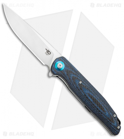 Bestech Knives Ascot Liner Lock Flipper Knife Black/Blue CF/G-10 (3.88" Satin) 