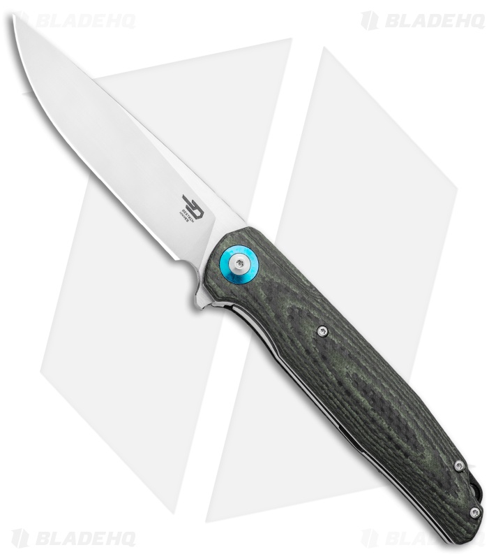Bestech Knives Ascot Liner Lock Flipper Knife Black/Beige CF/G-10 (3.88" Satin) 