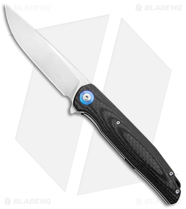 Bestech Knives Ascot Liner Lock Flipper Knife Black CF/G-10 (3.88" Satin) 