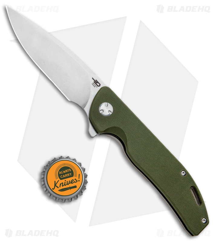 Bestech Knives Bison Frame Lock Knife Titanium/G-10 OD Green (3.5" Stonewash) 
