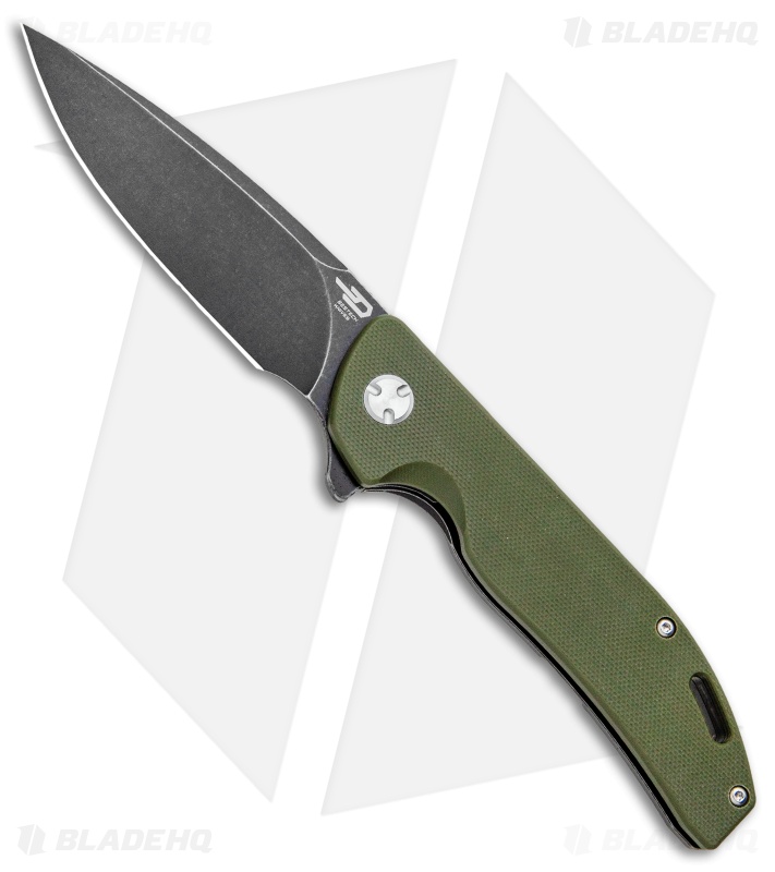 Bestech Knives Bison Frame Lock Knife Titanium/G-10 OD Green (3.5" Black SW)