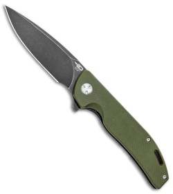 Bestech Knives Bison Frame Lock Knife Titanium/G-10 OD Green (3.5" Black SW) 