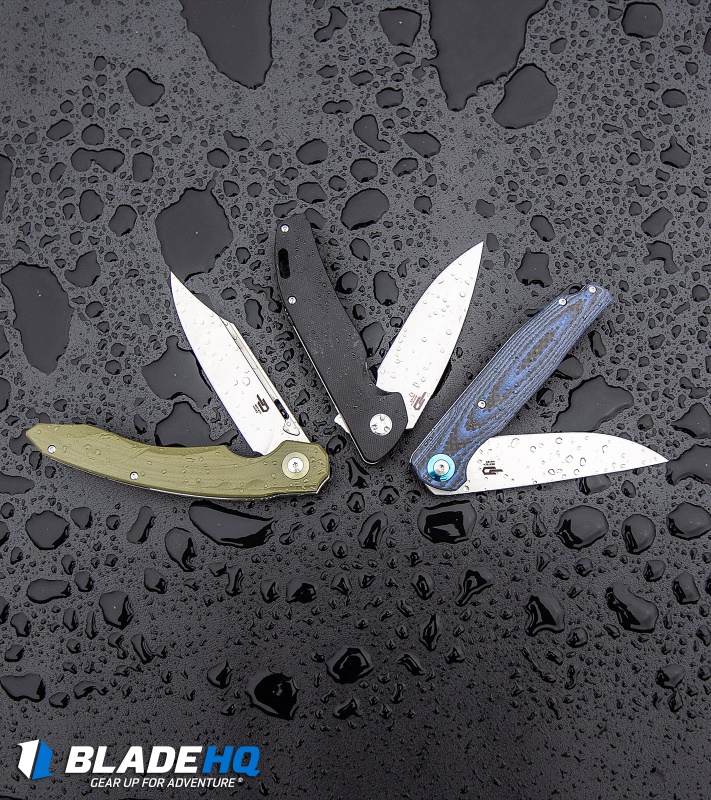 Bestech Knives Ascot Liner Lock Flipper Knife Black/Blue CF/G-10 (3.88" Satin) 