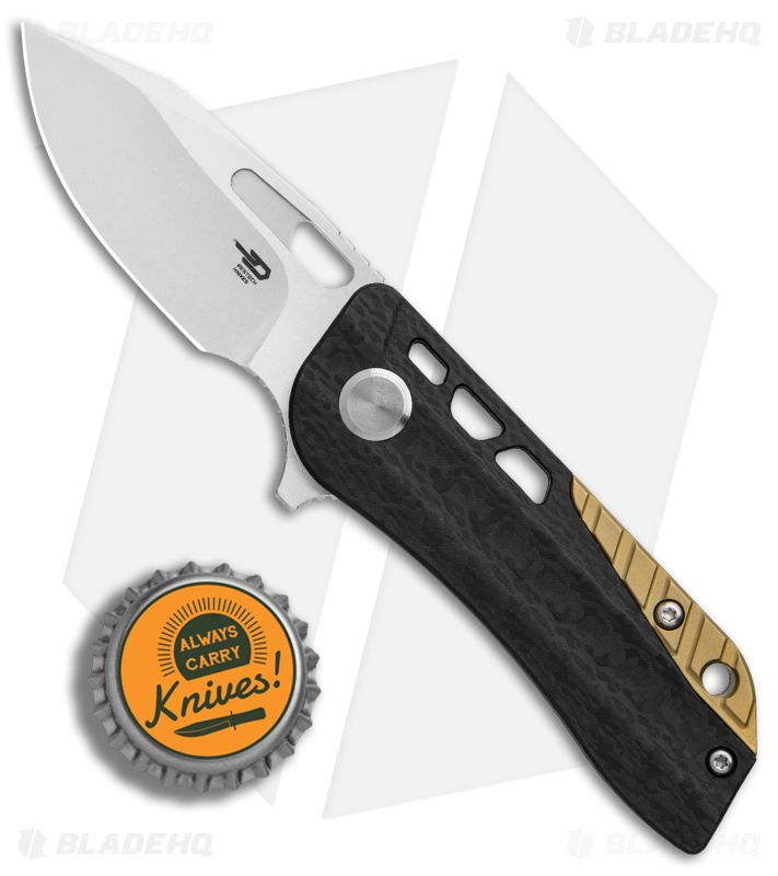 Bestech Knives Engine Drop Point Flipper Knife CF/Green Ti (2.38" Satin) BT1805C