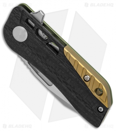 Bestech Knives Engine Drop Point Flipper Knife CF/Green Ti (2.38" Satin) BT1805C
