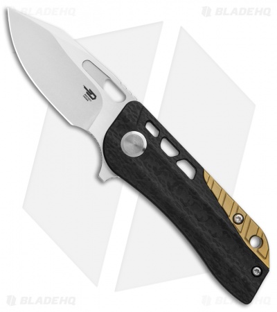 Bestech Knives Engine Drop Point Flipper Knife CF/Green Ti (2.38" Satin) BT1805C