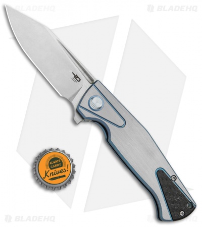 Bestech Knives Horus Folding Knife Gray/Blue Titanium/CF (3.5" SW) BT1901D