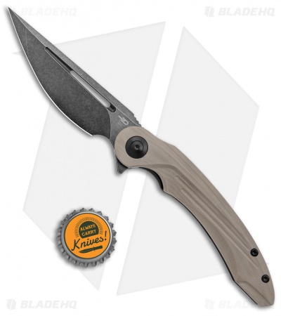 Bestech Knives Irida Liner Lock Knife Beige G-10 (3.9" Black Stonewash)