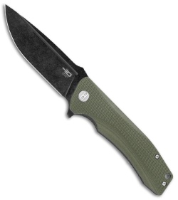 Bestech Knives Mako Liner Lock Knife Milled Green G-10 (3.75" D2 Black) 