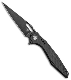 Bestech Knives Malware Frame Lock Flipper Knife Ti/Carbon Fiber(3.88" Black SW) 