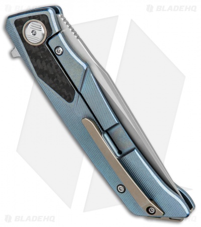 Bestech Knives Sky Hawk Frame Lock Flipper Knife Blue CF (3.6" Blasted)