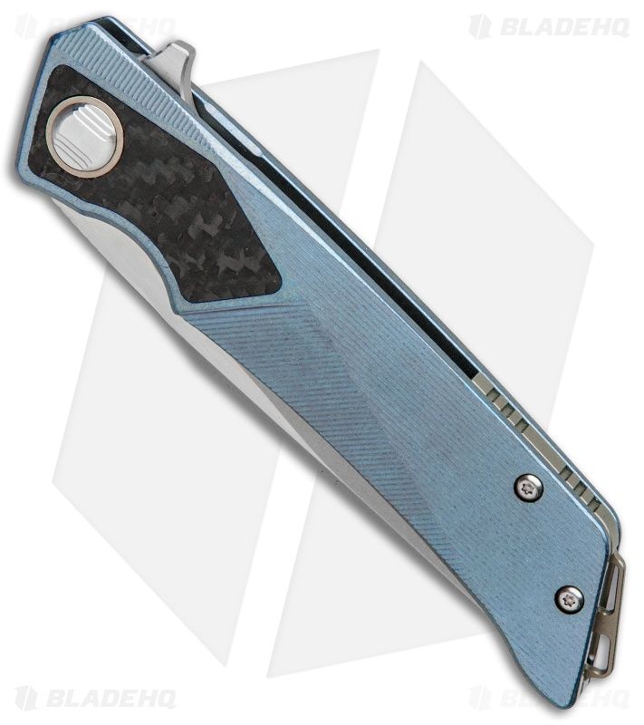 Bestech Knives Sky Hawk Frame Lock Flipper Knife Blue CF (3.6" Blasted)