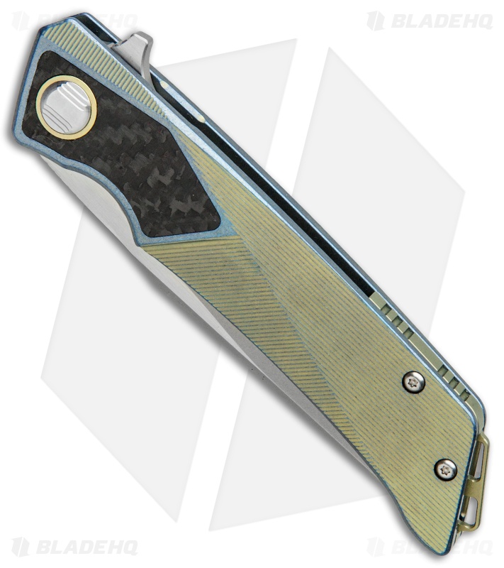 Bestech Knives Sky Hawk Frame Lock Flipper Knife Blue/Gold CF (3.6" Blasted)