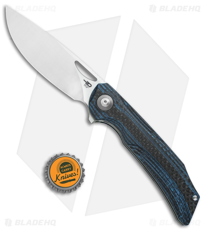 Bestech Knives Falko Liner Lock Knife Blue G-10/CF (3.8" Satin 154CM)