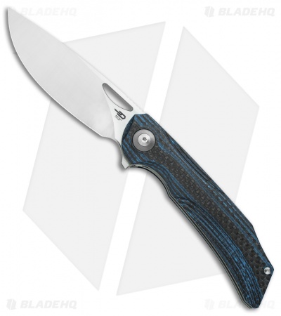 Bestech Knives Falko Liner Lock Knife Blue G-10/CF (3.8" Satin 154CM)
