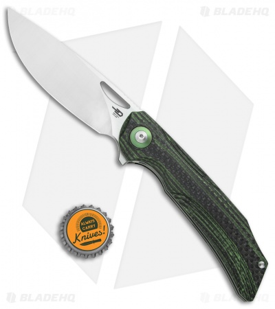 Bestech Knives Falko Liner Lock Knife Green G-10/CF (3.82" Satin 154CM)