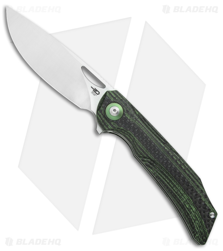 Bestech Knives Falko Liner Lock Knife Green G-10/CF (3.82" Satin 154CM)