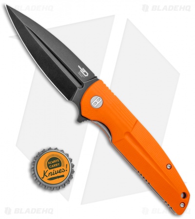 Bestech Knives Fin Liner Lock Knife Orange G10 (3.6" Black 14C28N)