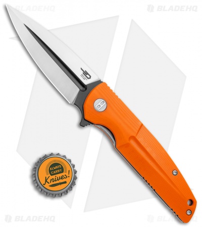 Bestech Knives Fin Liner Lock Knife Orange G10 (3.6" Two-Tone 14C28N)