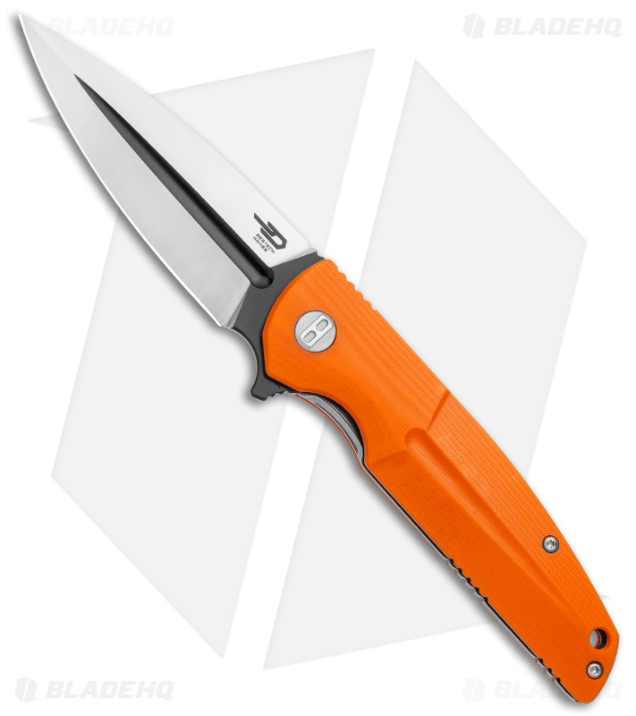 Bestech Knives Fin Liner Lock Knife Orange G10 (3.6" Two-Tone 14C28N)
