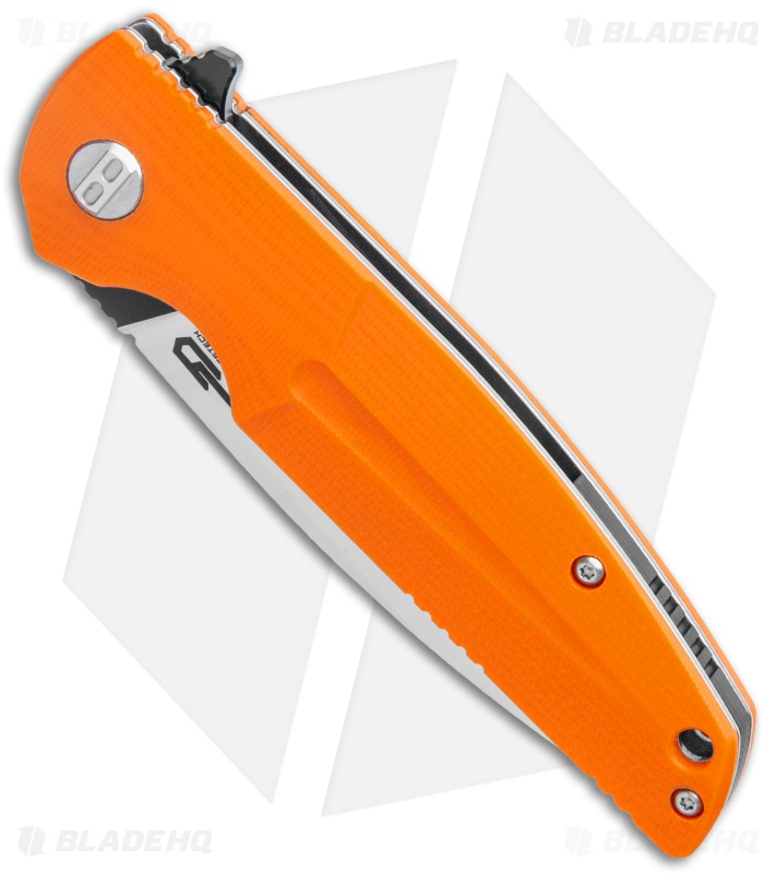 Bestech Knives Fin Liner Lock Knife Orange G10 (3.6" Two-Tone 14C28N)