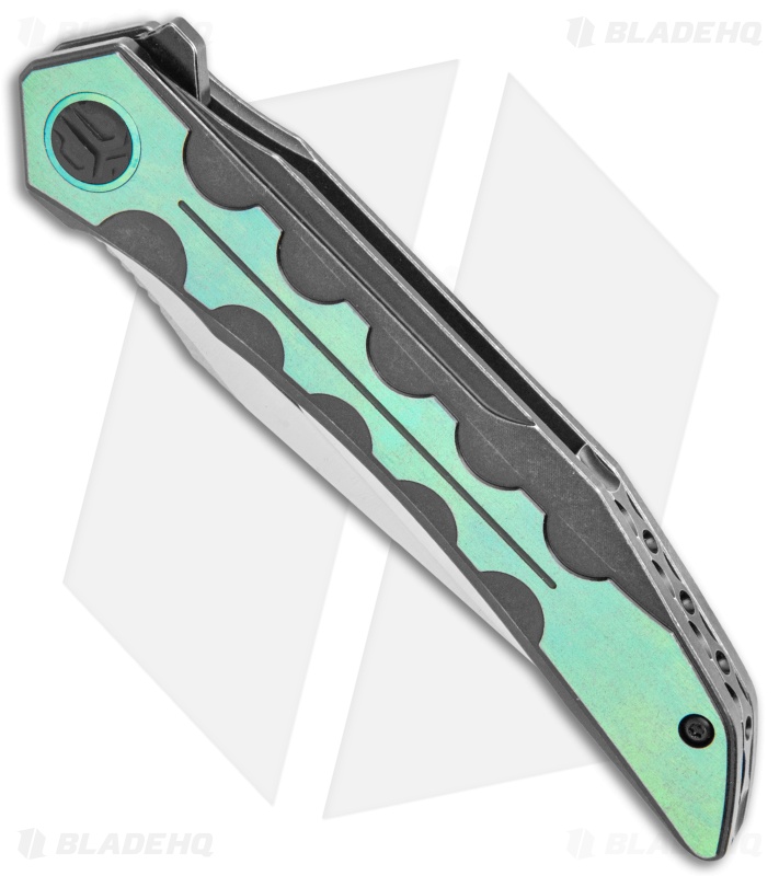 Bestech Knives Samari Frame Lock Knife Black SW/Green Ti (3.9" Satin M390)