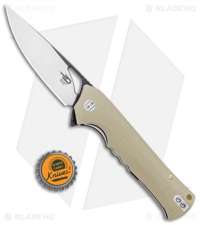 Bestech Knives Muskie Liner Lock Knife Beige G10 (4" Black/Satin)