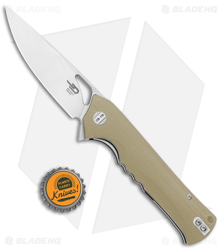Bestech Knives Muskie Liner Lock Knife Beige G-10 (4" Satin)