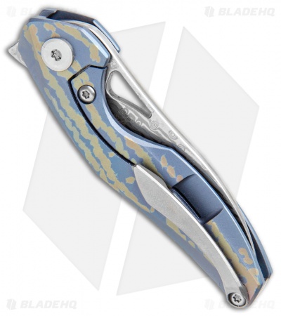 Bestech Knives Isham Reticulan Frame Lock Knife Blue/Gold Ti (2" Dama) BT1810L