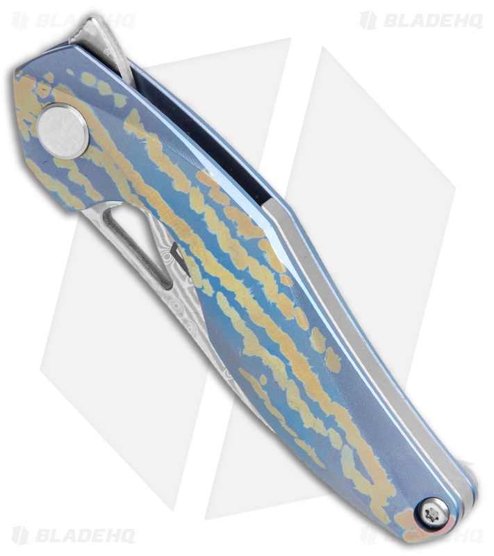 Bestech Knives Isham Reticulan Frame Lock Knife Blue/Gold Ti (2" Dama) BT1810L