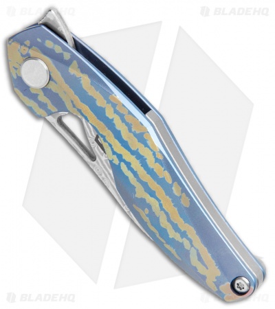 Bestech Knives Isham Reticulan Frame Lock Knife Blue/Gold Ti (2" Dama) BT1810L