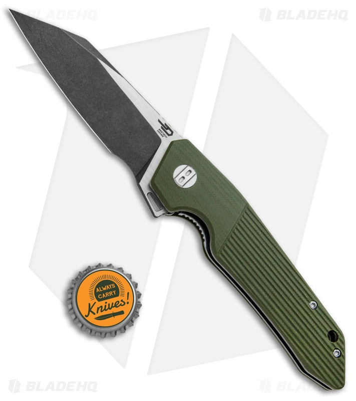 Bestech Knives Barracuda Liner Lock Knife Green G-10 (3.5" Black SW) BG15B-2