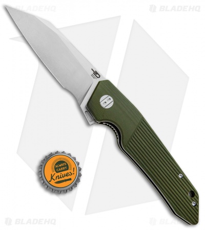 Bestech Knives Barracuda Liner Lock Knife Green G-10 (3.5" Stonewash) BG15B-1