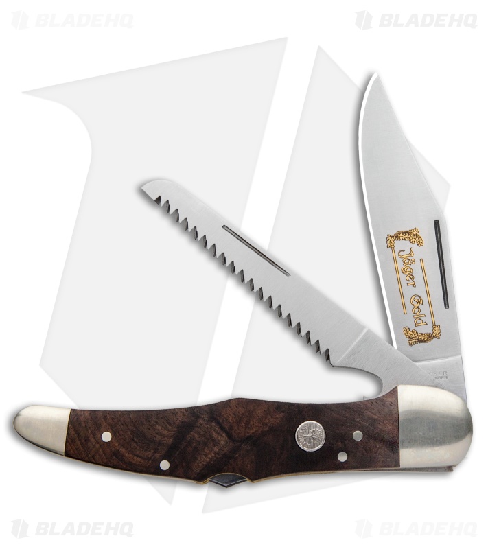 Boker Jager Gold Duo Lock Back Folding Knife Walnut Wood (4" Satin) 114025