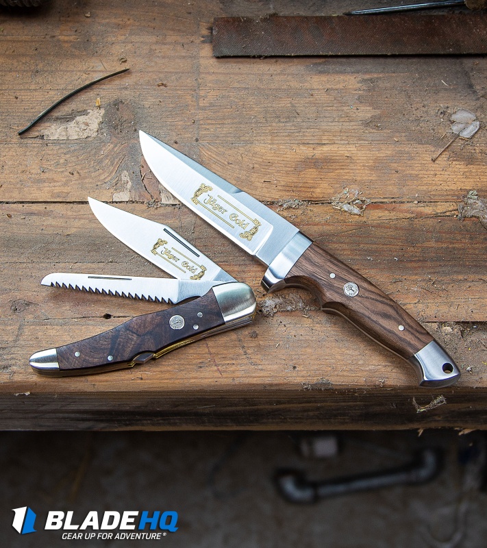 Boker Jager Gold Duo Lock Back Folding Knife Walnut Wood (4" Satin) 114025